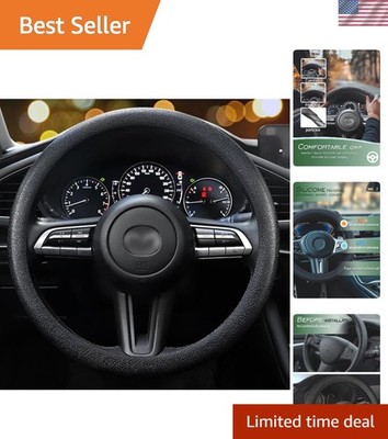 Stylish Non-Slip Silicone Steering Wheel Cover in Black - Universal Fit 15 Inch