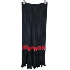 VTG Boho Black Broomstick Maxi Skirt M Red Trim Concho Stud Pesant Gypsy Folk