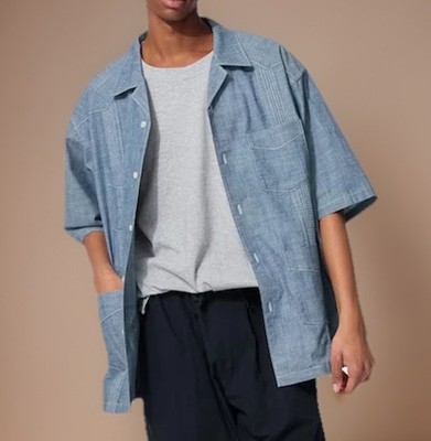 GU ENGINEERED GARMENTS Cuban style shirt short sleeved From Japan Blue Cotton