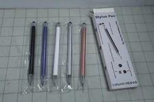 5pk 2-In-1 Stylus Pen w/ Tips Black White Blue Rose Gold Silver for Touch Screen