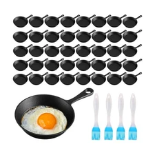 Remerry 40 Sets 4 Inches Cast Iron Skillets Mini Black Iron Nonstick Frying P...