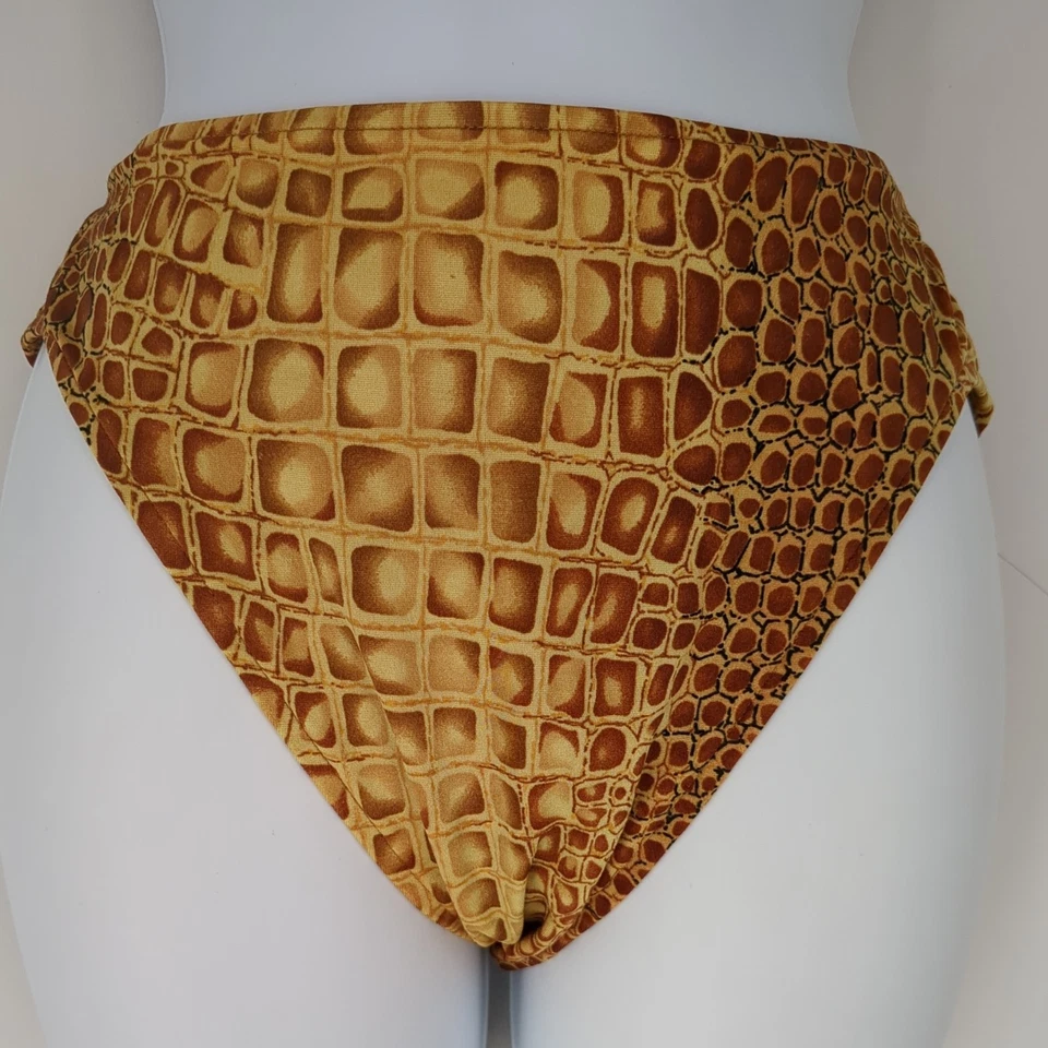 Parte inferior de bikini con estampado de serpiente vintage de los 80 con aros Spandex brillante S/M Foto 3 de 4