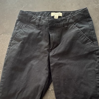 Cherokee Boys Straight Black Cotton Pants Casual Button Zipper Solid Woven