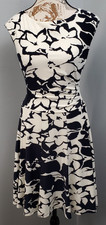 Lauren Ralph Lauren Fit & Flare Dress Womens 2P Black White Floral Ruched Waist