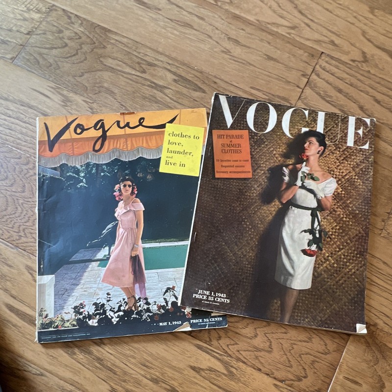 Vogue Lot of 2 Illustrated Fashion Magazines 1943 May 1 Jun 1