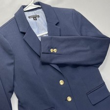 J.Crew Blazer Mercantile Women 2P Navy Blue Viscose Gold Crest Button Pinstripe