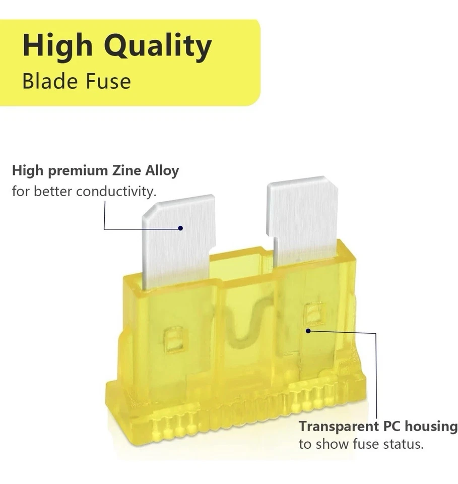 Paquete de 5 fusibles de hoja automotriz nuevos de 20 amperios - fusible amarillo estándar para automóvil camión Foto 3 de 4