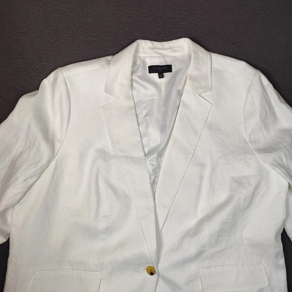 Talbots Linen Blazer Jacket Single Breasted Lined Womens 22W White Career Work  - Image 4 of 4