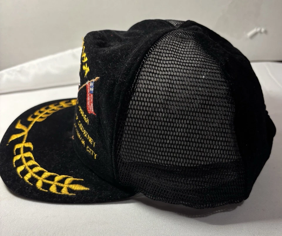 复古美国军事冲绳日本天鹅绒乡村地图城市网格平沿帽二手 — 第 4/4 张图片