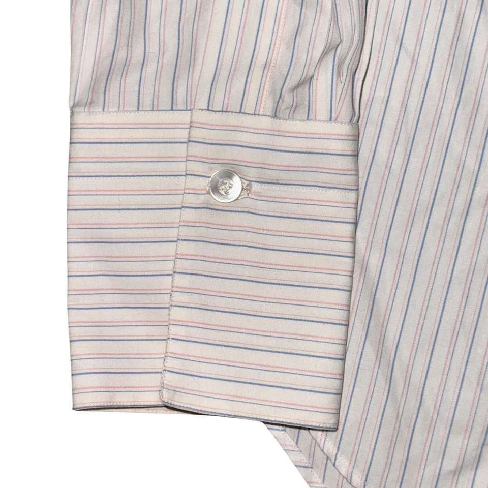 Camisa de vestir Borrelli Napoli con botones delanteros para hombre talla 42 blanca rosa azul a rayas Foto 4 de 4