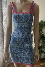 Rhode Jasmine Smocked Mini Dress Blue Cotton Poplin Bodycon Sleeveless Sz L NWT