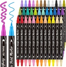 36-Color Acrylic Paint Markers, Dual Tip 1mm/2-5mm, Multi-Surface, Quick Dry Set