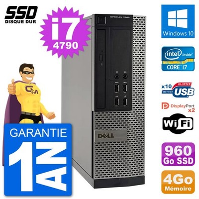 PC Dell Optiplex 7020 SFF Intel i7-4790 RAM 4Go SSD 960Go Windows 10 Wifi