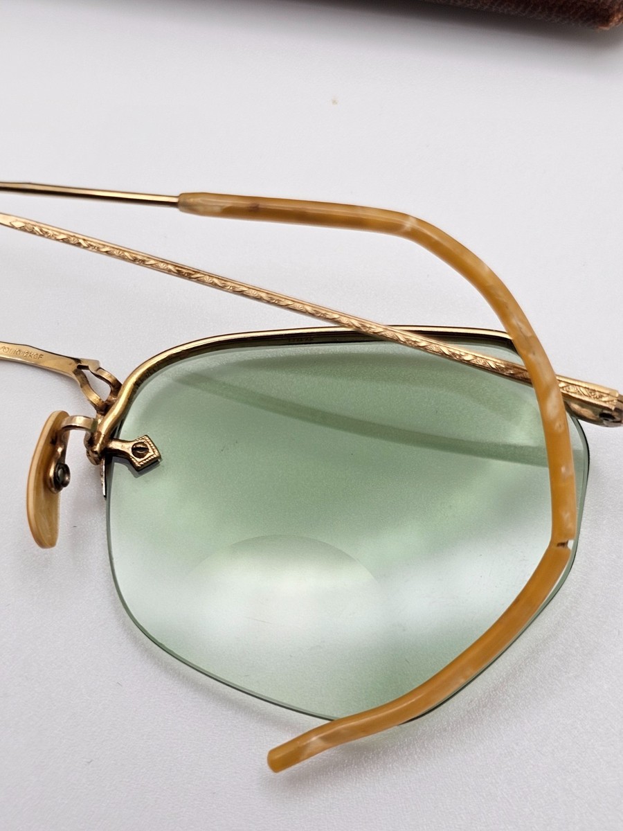 Unique Gorgeous Vintage Gold Rimless Eyeglasses -Green RX lenses O1 10 12KGF View 6