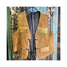 Vintage Suede Fringe Western Vest XL