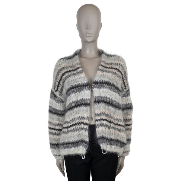 73053 authentische BRUNELLO CUCINELLI grau creme Mohair 2018 GESTREIFTE Strickjacke Pullover S