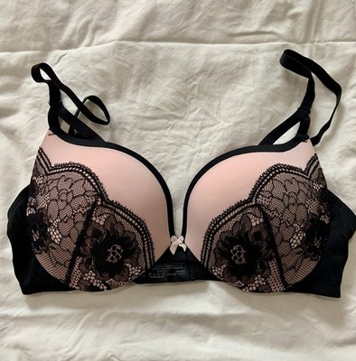 Maidenform  34C Push Up in Underwire Bra DM9900 Peach Pink With Black Lace