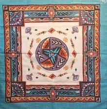 Vintage Bandana Wamcraft Handkerchief Southwest Aztec Tribal Poly/Cotton 21"