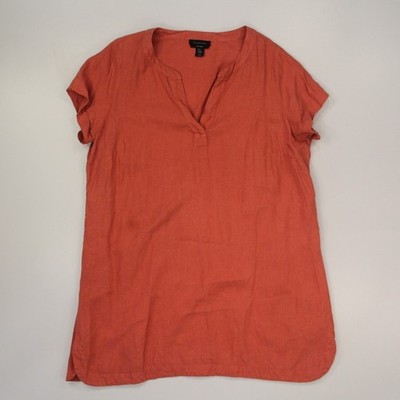 Tahari Women's 100% Linen Tunic Dress Plus Size 2X Pumpkin Short Sleeve Pullover