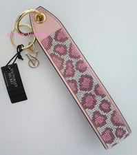 Victoria's Secret VS Bling Rhinestone Wristlet Strap Keychain Pink Leopard