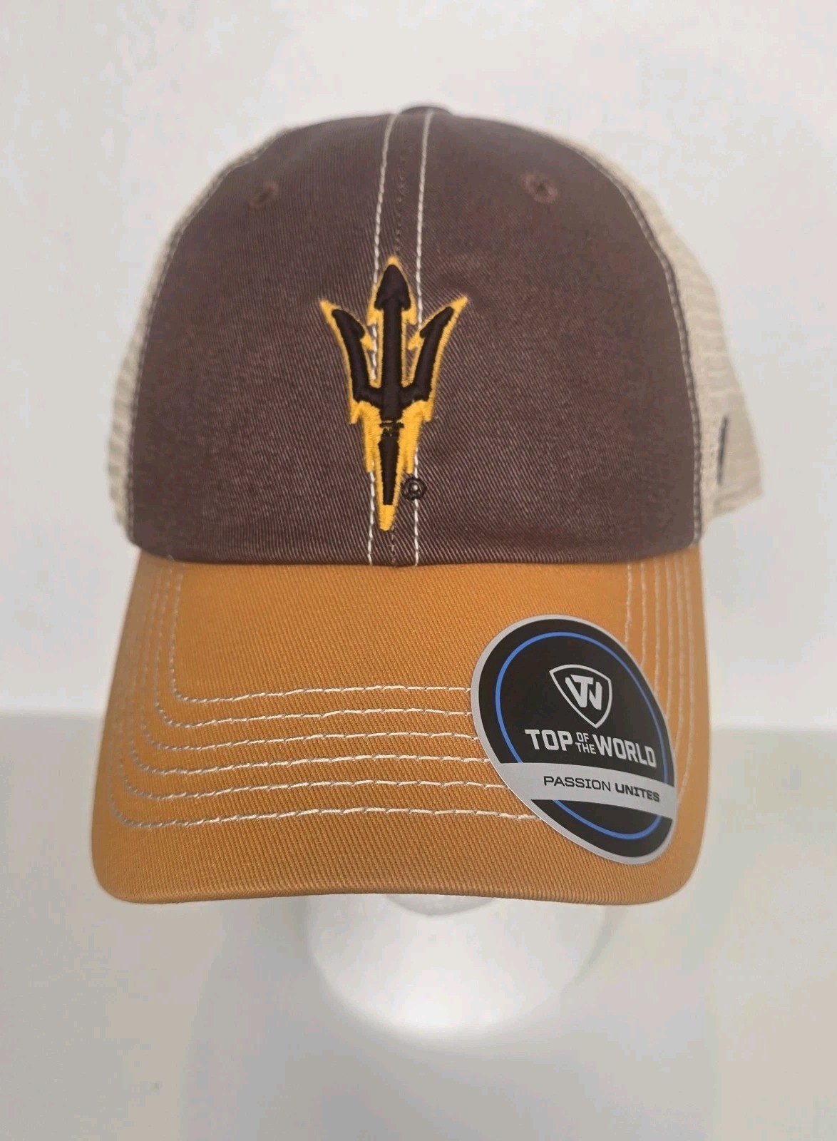 Arizona State Sun Devils Maroon Gold Beige Top of the World Snapback Trucker Hat