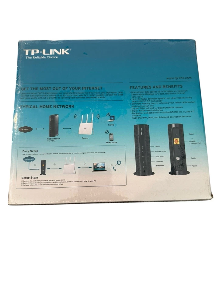 TP-Link TC-7610 300Mbps Wireless N DOCSIS 3.0 High Speed Cable Modem Gigabit NEW - Image 2 of 2
