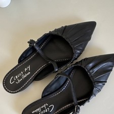 Circus NY by Sam Edelman Black Pointed Toe Flats Ruched Strap Buckle