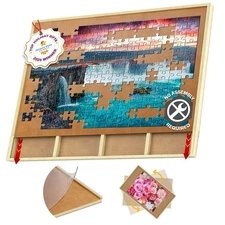 1000 Piece Wooden Jigsaw Puzzle Board - 4 Drawers, Patent Pending Design - Ro...