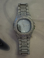 Uhr für Damen und Herren Armbanduhr analog silber rund Strass/Steinbesatz