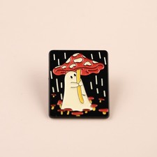 Cute Red Mushroom Ghost Rain Forest Garden Pin Kitty Brooch Kitten Badge Gift