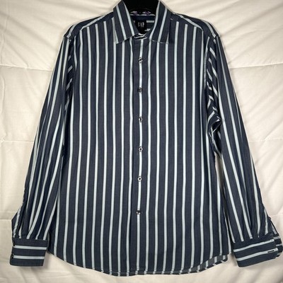 Gap Vintage Blue Striped Premium Fitted Men s M 15-151/2 Button Down Dress Shirt