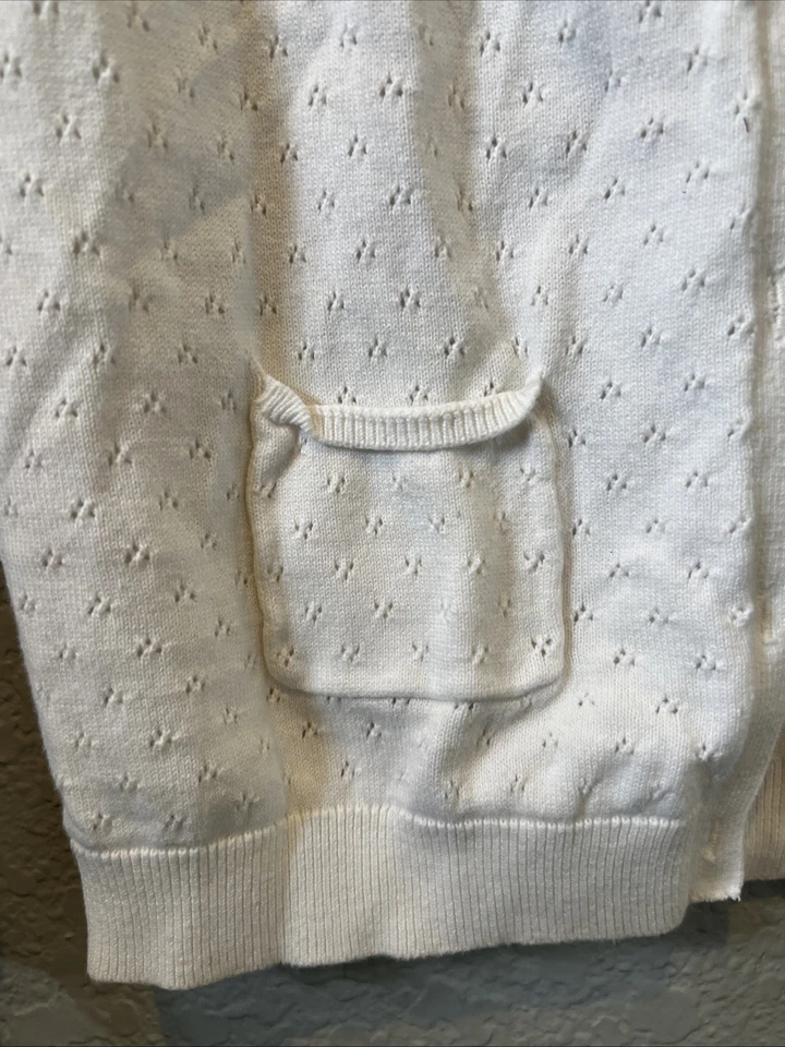 女孩 OshKosh Bgosh 10/12 象牙色奶油开衫毛衣 带口袋 — 第 3/4 张图片