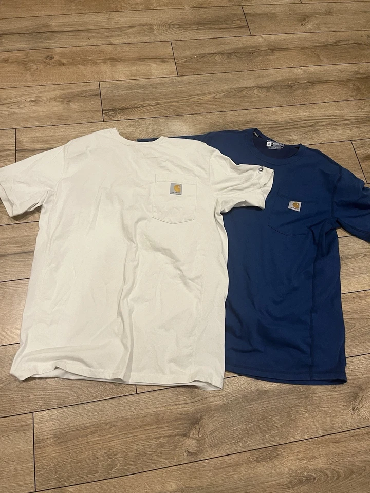 (2)Camisa masculina Carhartt Force ajuste relaxado M azul bege manga curta bolso - Imagem 2 de 4