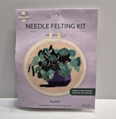Needle Creations Needle Felting Kit Plant 6'' Intermediate Pre-Printed Fabric New