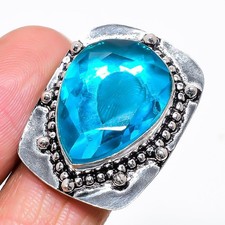 Natural Swiss Blue Topaz Gemstone 925 Sterling Silver Jewelry Ring Size 9 I288