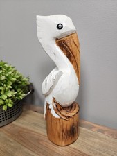 Artisan Hand Made Carved Painted Pelican Statue Figurine 10” Nautical Farmhouse 