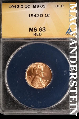 1942-D Lincoln Wheat Cent - ANACS MS 63 Red - Scarce  No Reserve  #SLK661
