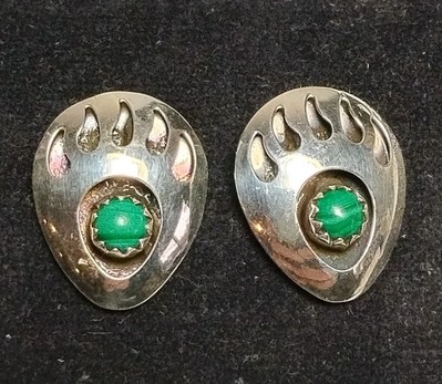 Grüner Malachit 925 Sterling Silber Bearpaw Southwest Style Ohrstecker