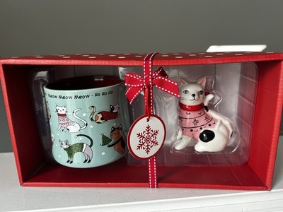 Spectrum Blue Sky Cat Mug Ho Ho Ho Meow Sweater Cat Ornament Holiday Gift Set