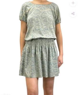 Maison Scotch Mini Dress Dainty Print Short Sleeve Smocked Waist Summer S/M 