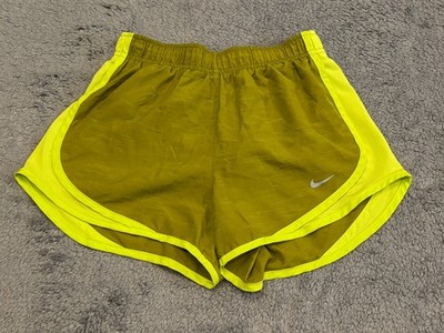 Nike Tempo Dri-fit Running Shorts Womens XS Green Yellow Brief Lined