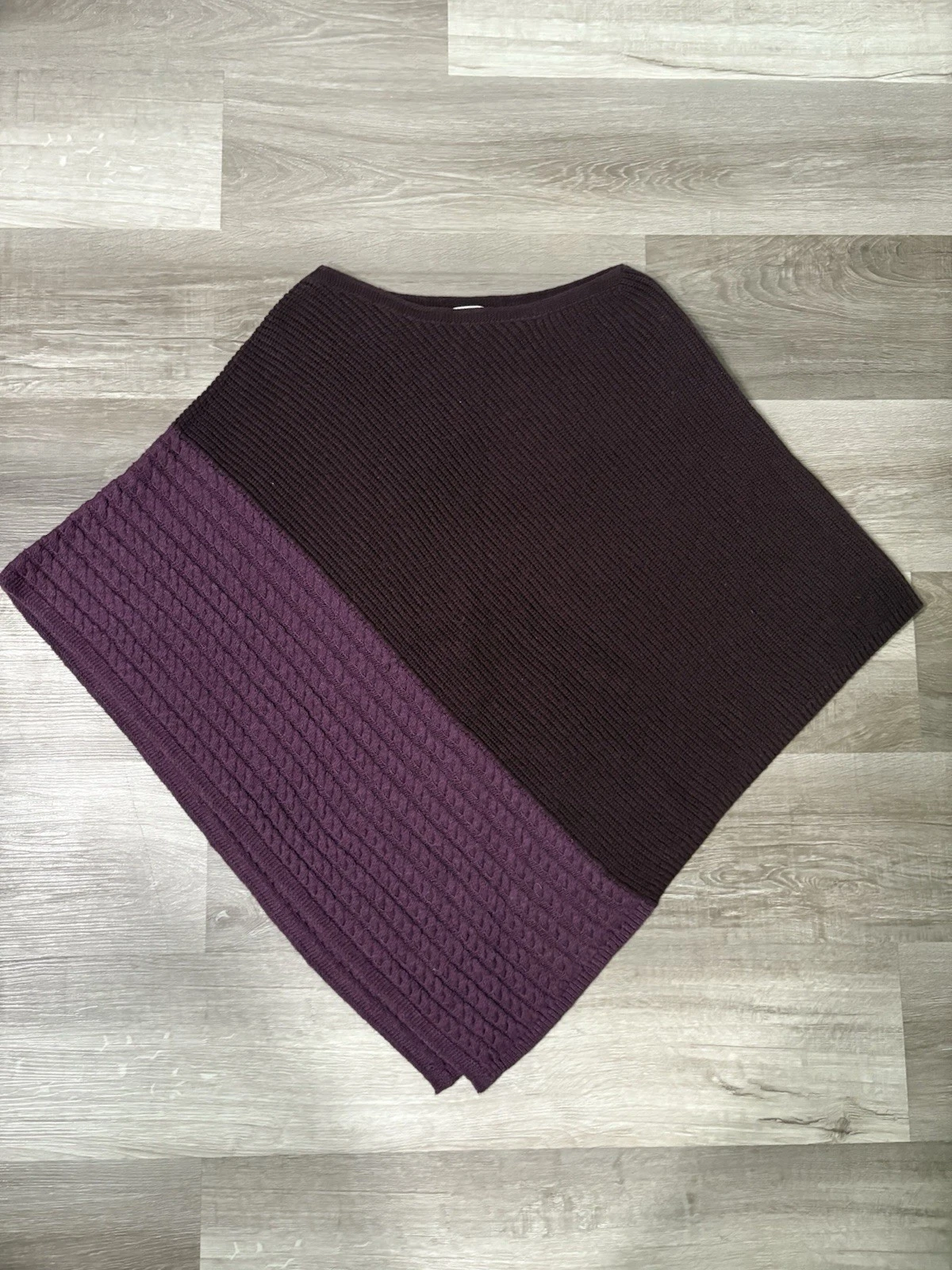 J.Jill Colorblock Knit Poncho Sweater One Size Purple Burgundy Cable Knit