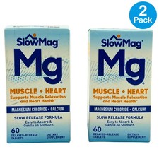SlowMag Mg Muscle  Heart Magnesium Chloride  Calcium   2 Pack   New