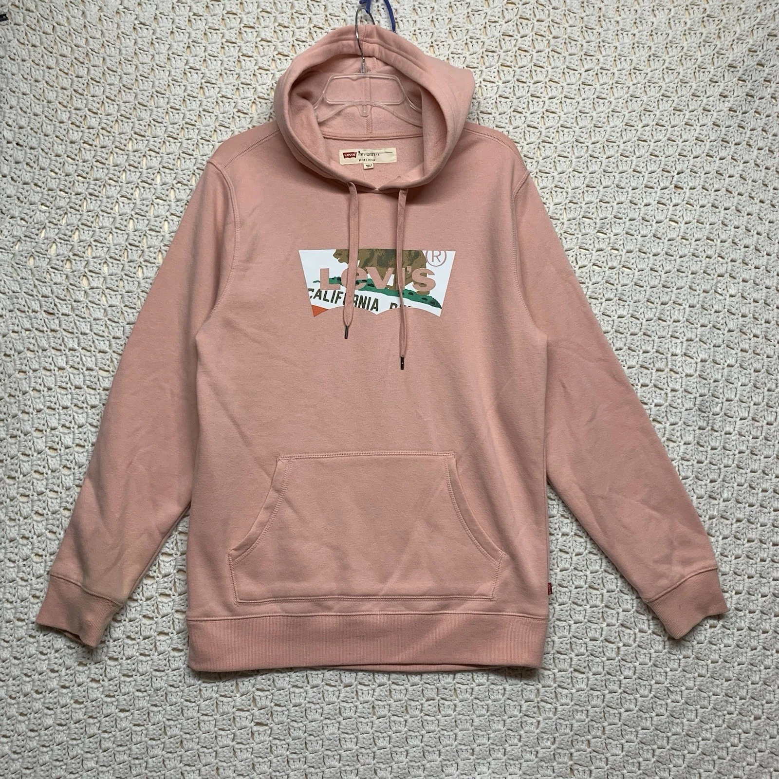 Levis Hoodie Mens Sz M Pink Jacket California Republic Spellout Pullover