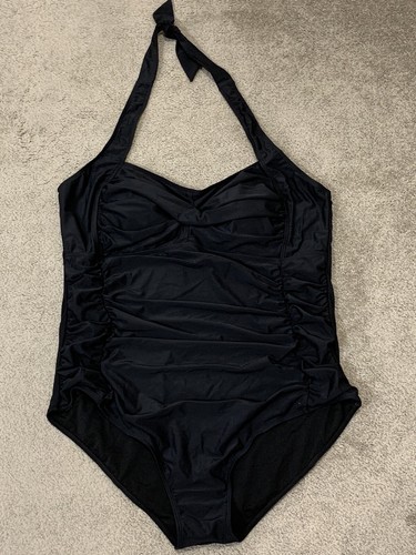 Traje de baño Yonique para mujer talla grande 26W negro control abdomen halter traje de baño nuevo