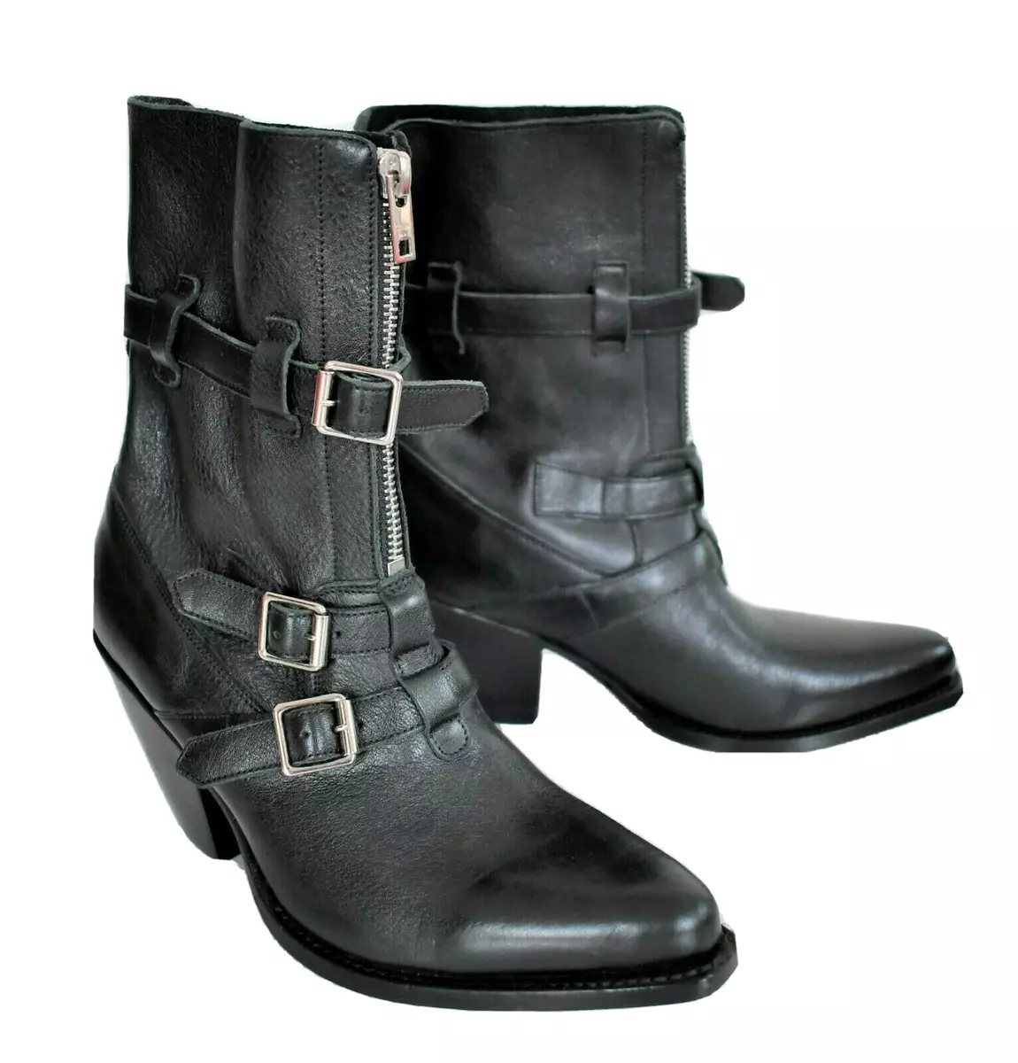 New Auth CELINE Paris HEDI SLIMANE Black Leather BERLIN Ankle Boots EU-35 US-5