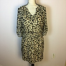 Express Mini Dress Size S Womans Black Beige Animal Print V-neck Smocked Waist