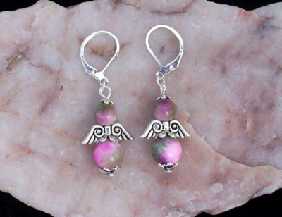 Perser Jade Schutzengel, 925 Silber Ohrstecker. Handarbeit im Geschenktüte.