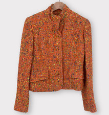 Vtg Dara Lamb Blazer Jacket Women's Size Small (6) 100% Wool Orange Tweed Neon