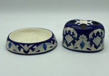 Tlalpan Tialpan Mexico Toothbrush Holder Soap Dish Cream Blue Signed